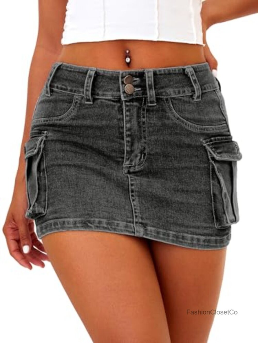 Low Rise Denim Mini Skirt High Stretch Cotton Blend Bodycon Jean Skirt